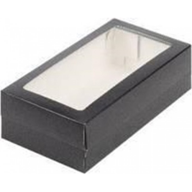 Коробка для макарун с окном 21х10х5,5cм черная